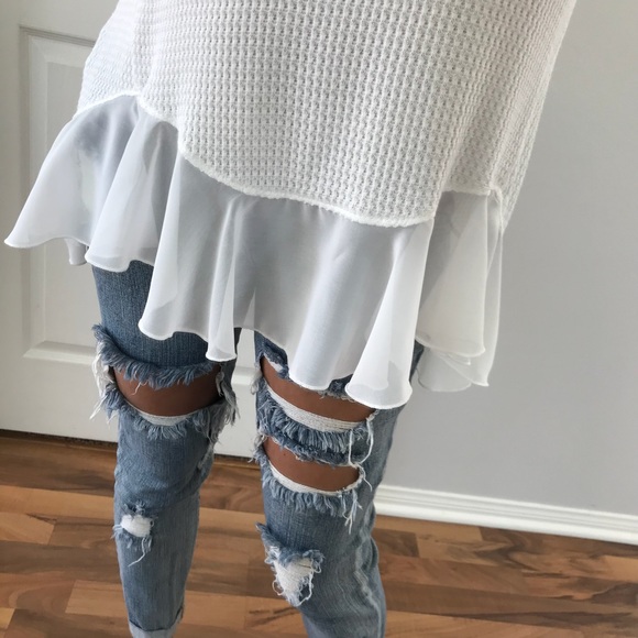 LAST • Pretty Please White Waffle Tank - Picture 3 of 5